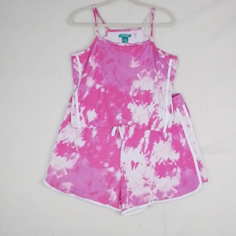 Cristina Pajama Set 1X Pink Tie-Dye Loungewear shorts tank Soft Stretch Plus‎